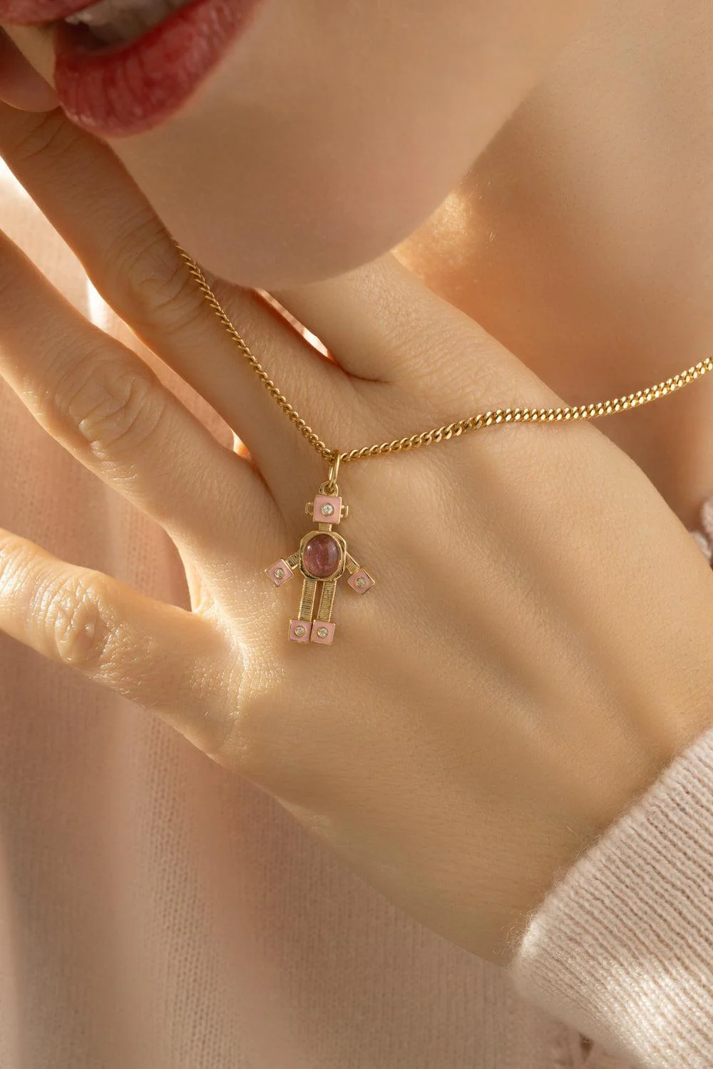 Tourmaline Diamond Marissa Pink Mini Bespoke Robot Pendant - Image 3