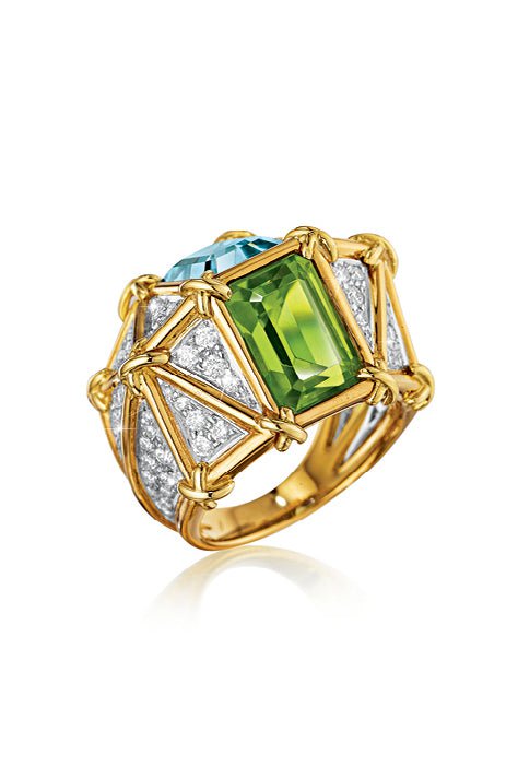 Aquamarine Peridot Diamond Ring