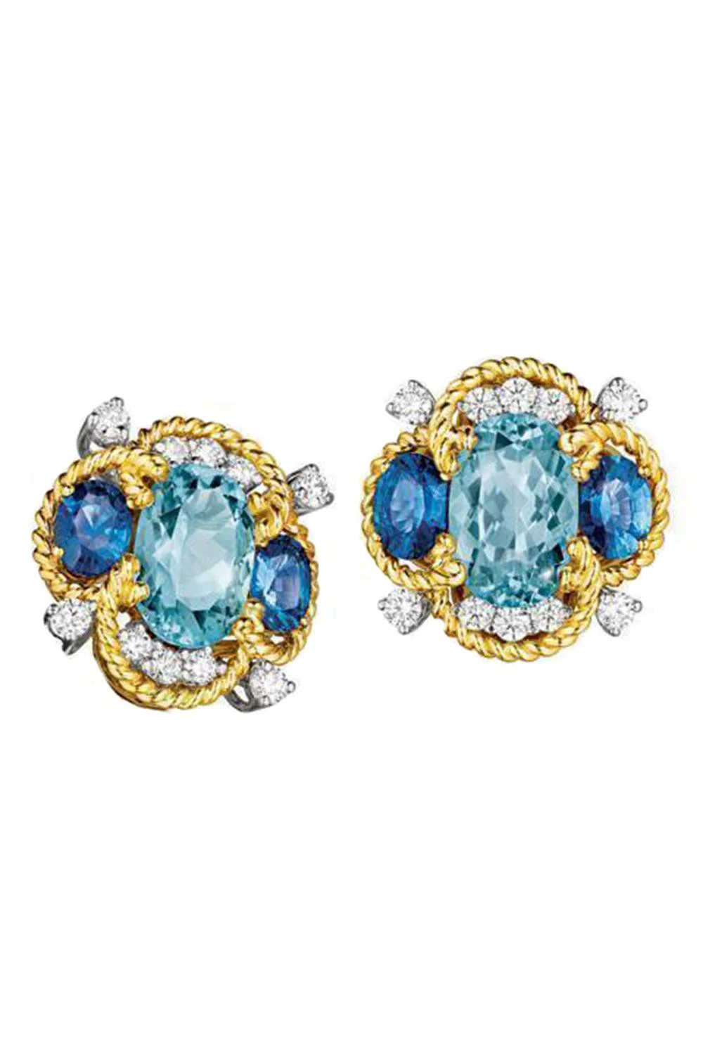 Aquamarine Sapphire Quatrefoil Earrings