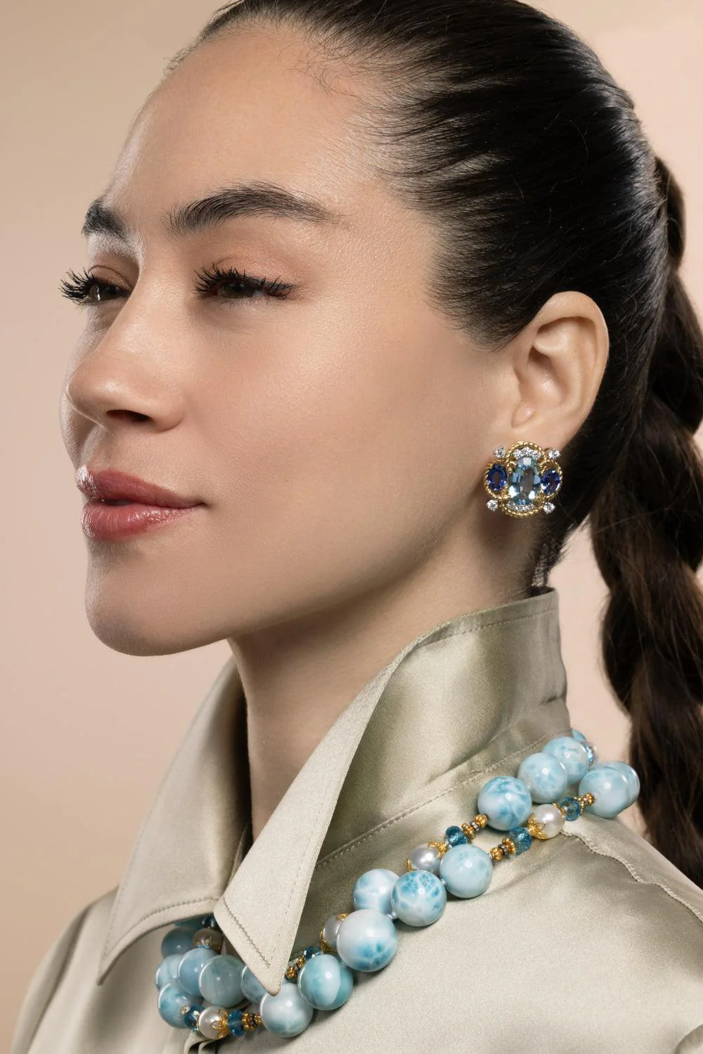Aquamarine Sapphire Quatrefoil Earrings - Image 2