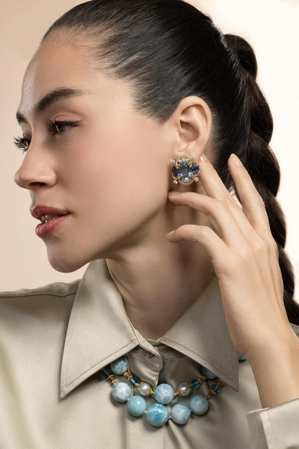Aquamarine Sapphire Quatrefoil Earrings - Image 3