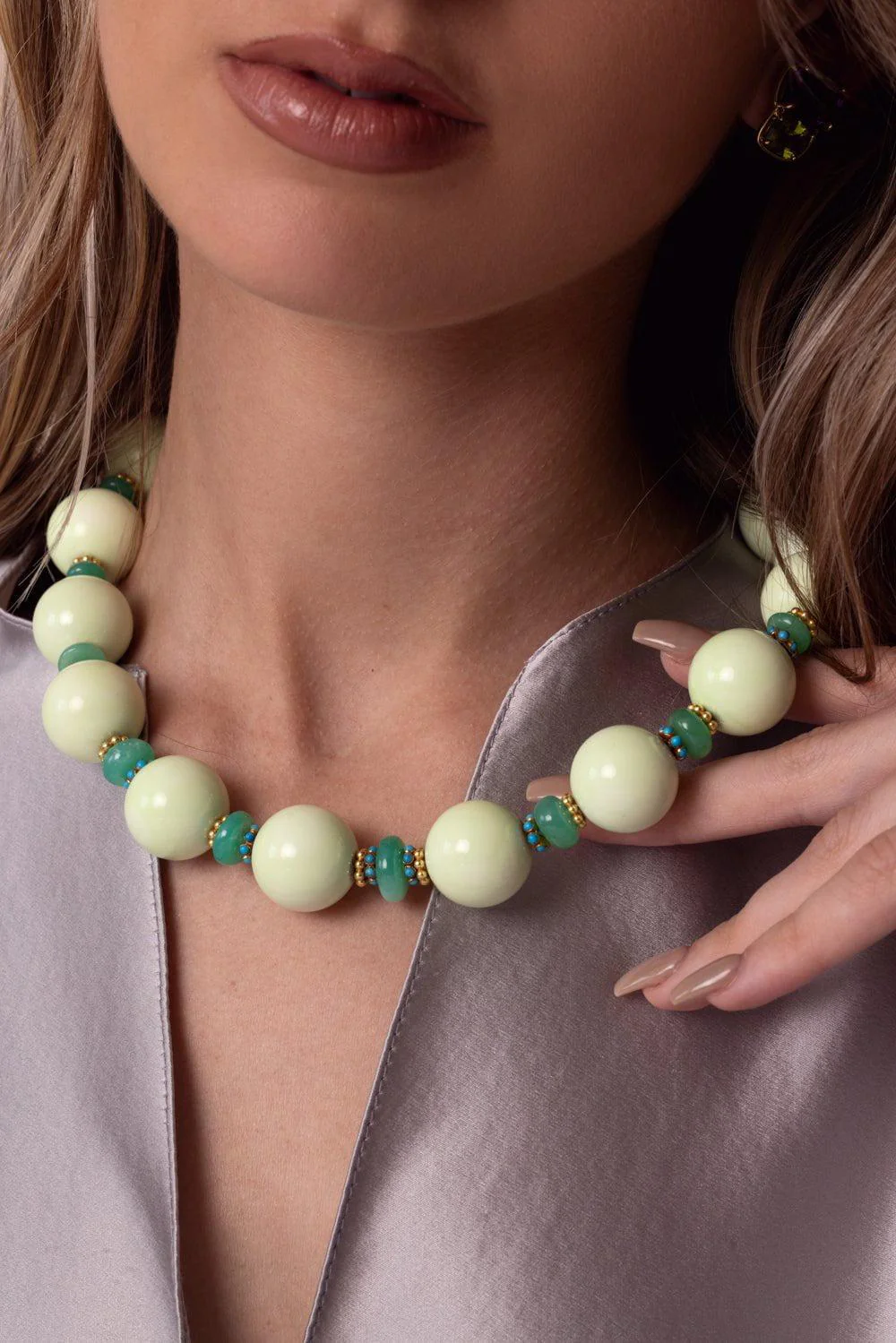 Chrysoprase Tsavorite Beaded Necklace - Image 2