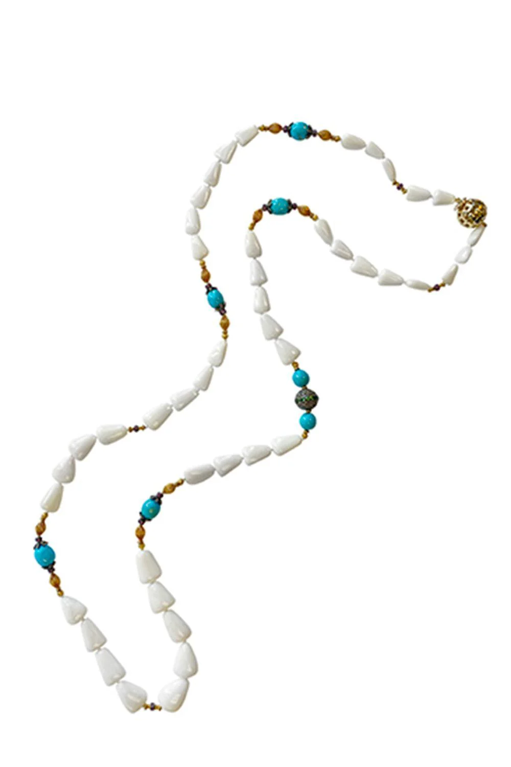 Coral Turquoise Diamond Beaded Necklace