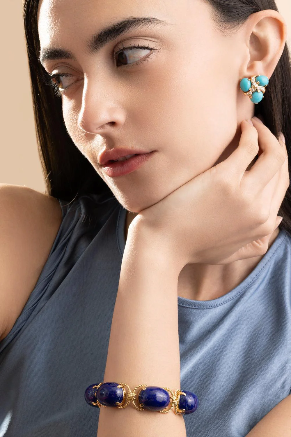 Diamond Turquoise Three Stone Earrings - Image 3