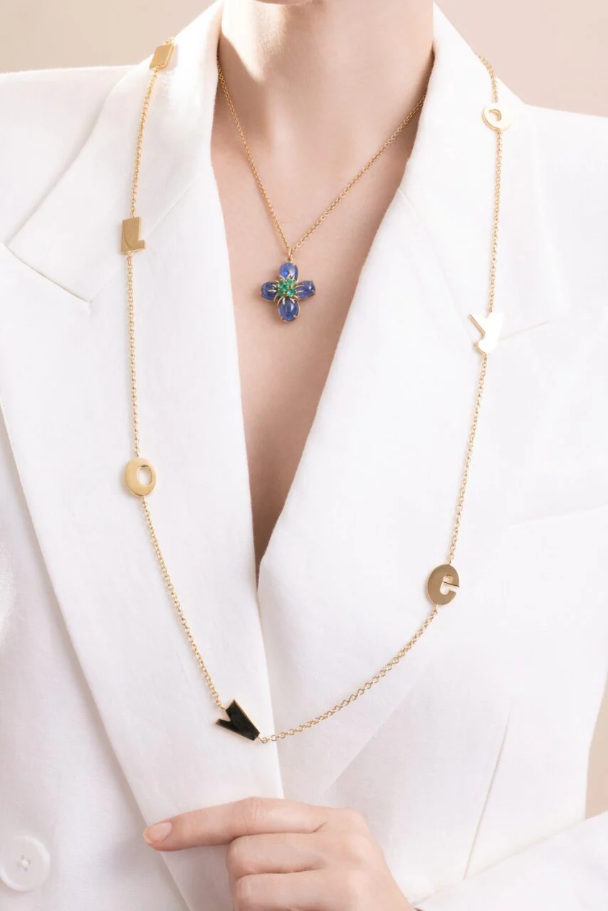 Emerald Sapphire Dogwood Pendant Necklace - Image 3