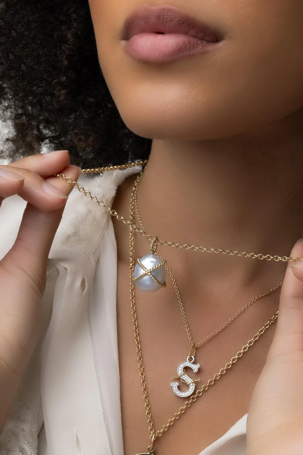 Pearl Wrapped Pebble Necklace - Image 2