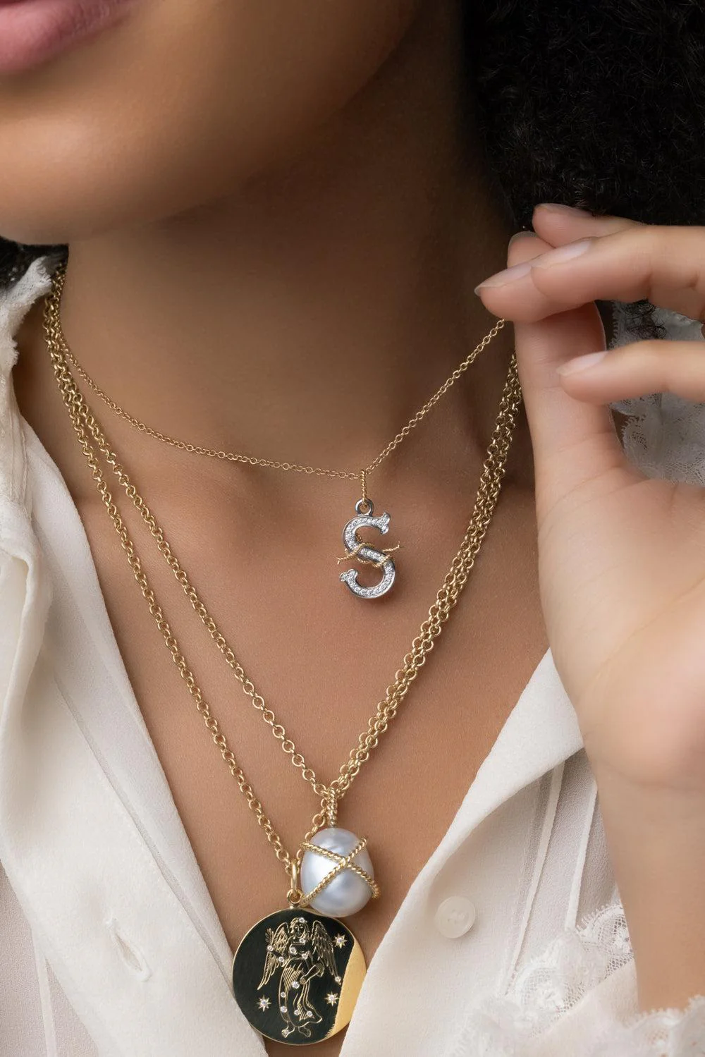 Pearl Wrapped Pebble Necklace - Image 4
