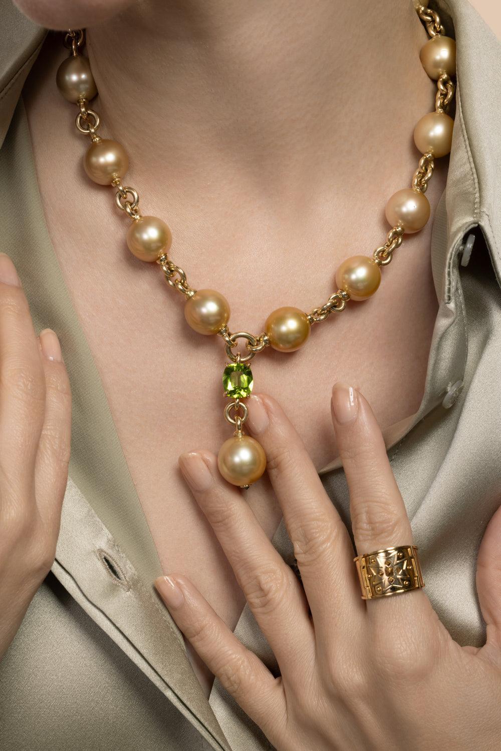 Peridot Tsavorite Garnet Pearl Y Necklace - Image 2