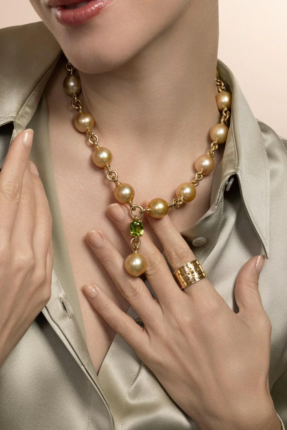 Peridot Tsavorite Garnet Pearl Y Necklace - Image 3