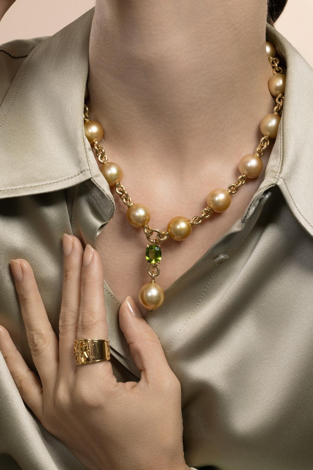 Peridot Tsavorite Garnet Pearl Y Necklace - Image 4