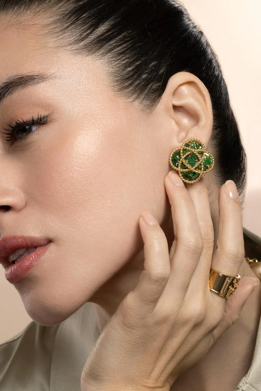 Tsavorite Garnet Quatrefoil Earrings - Image 3