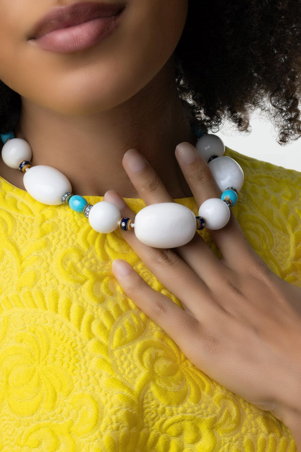 White Opal Turquoise Bead Necklace - Image 3