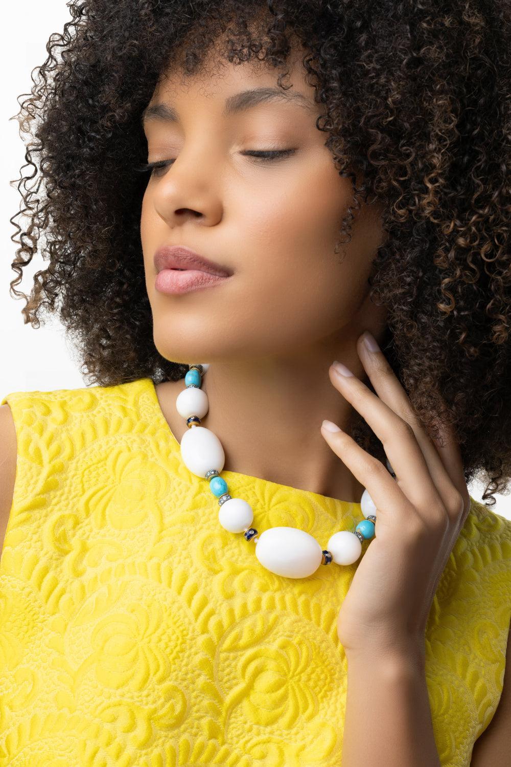 White Opal Turquoise Bead Necklace - Image 4