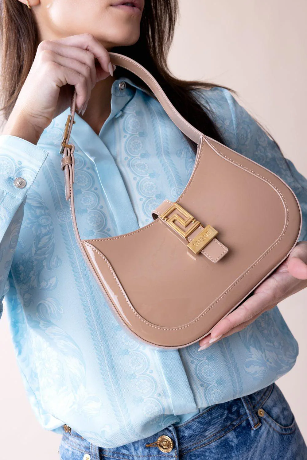 Greca Goddess Small Hobo Bag - Blush - Image 3