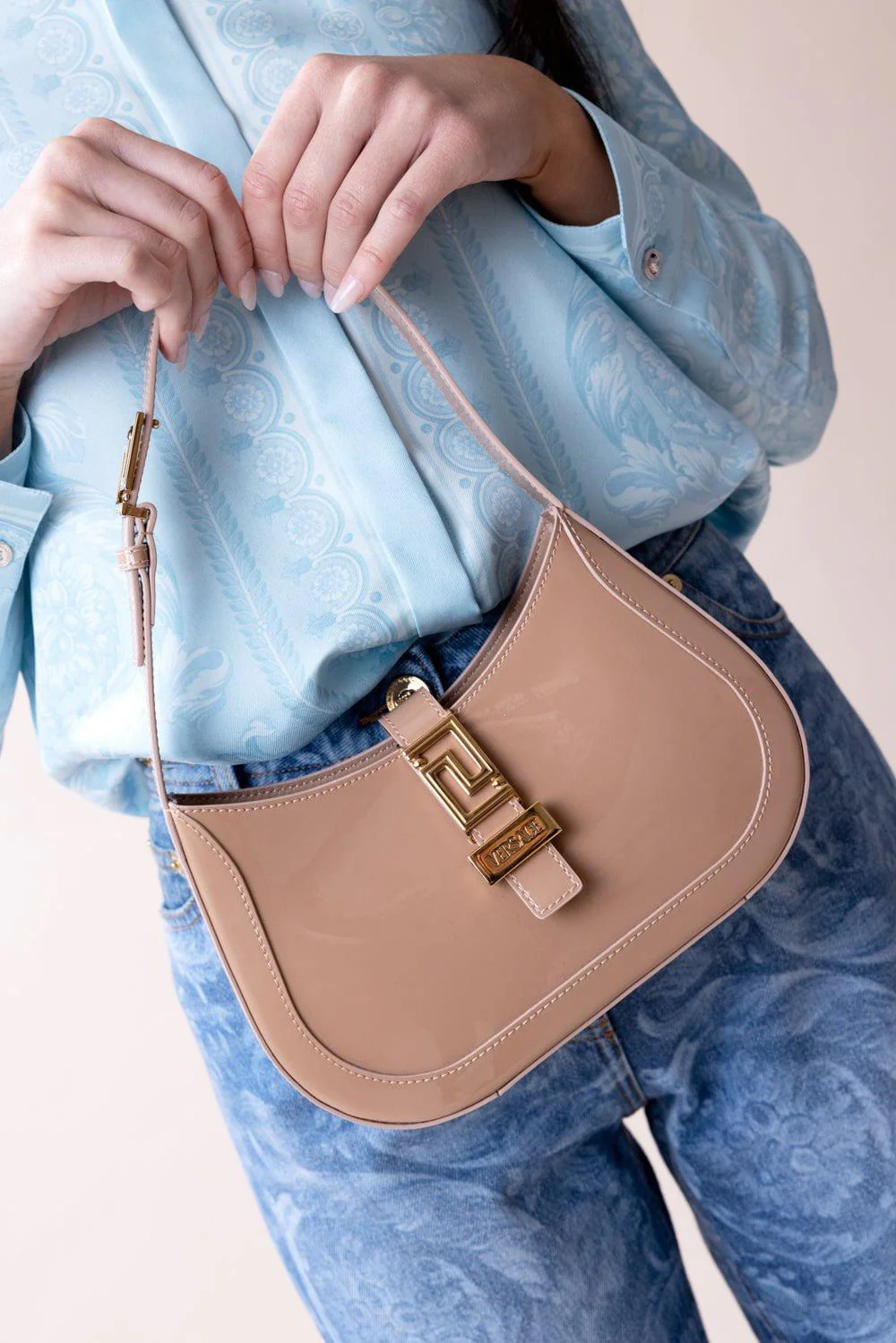 Greca Goddess Small Hobo Bag - Blush - Image 4