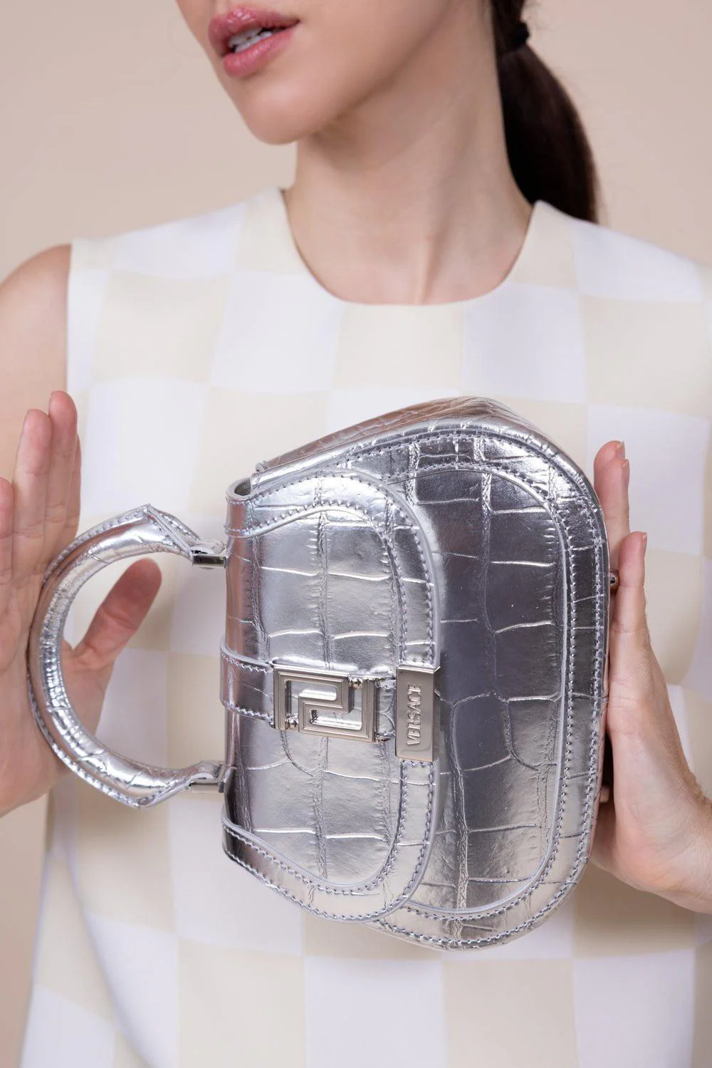 Greca Goddess Top Handle Bag - Silver - Image 4