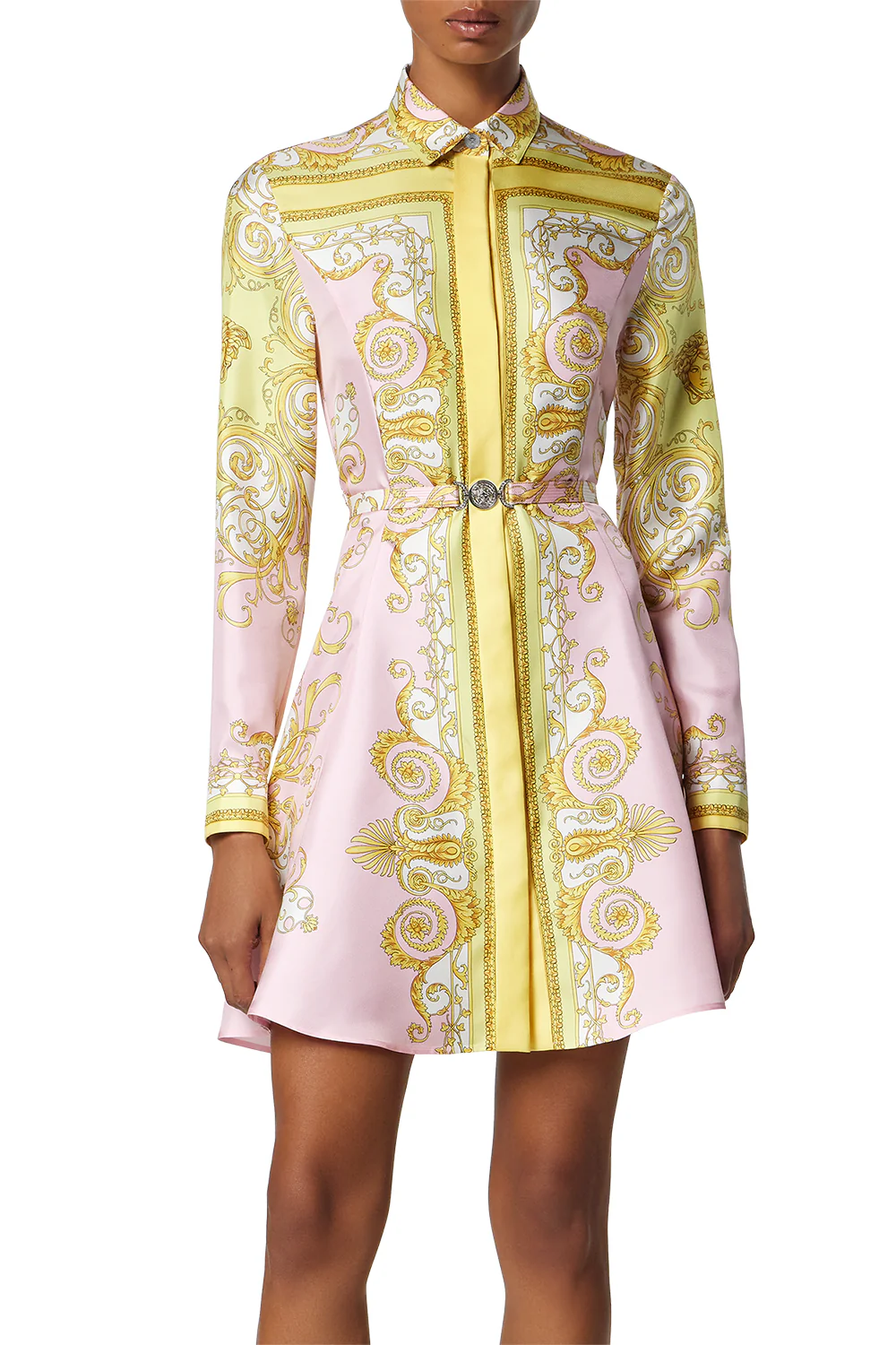 Printed Mini Shirt Dress - Pale Yellow Rose - Image 2