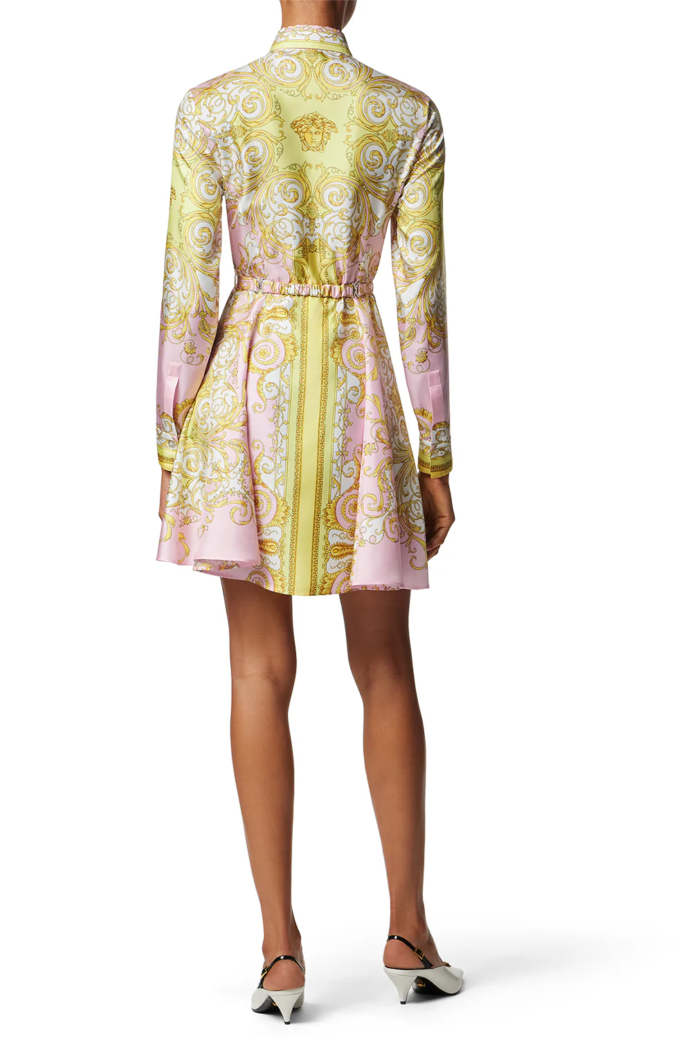 Printed Mini Shirt Dress - Pale Yellow Rose - Image 3