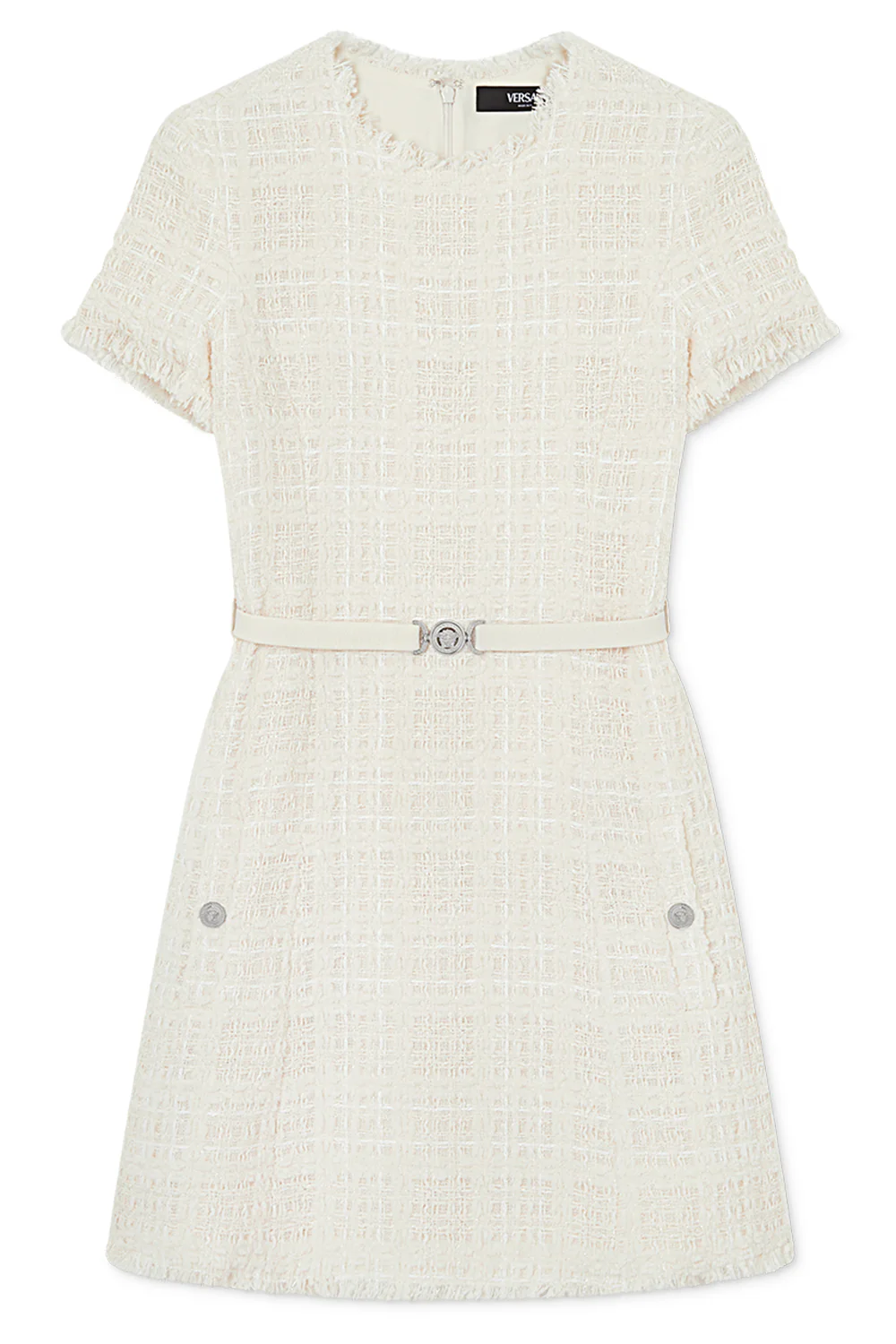 Short Sleeve Tonal Dress - White