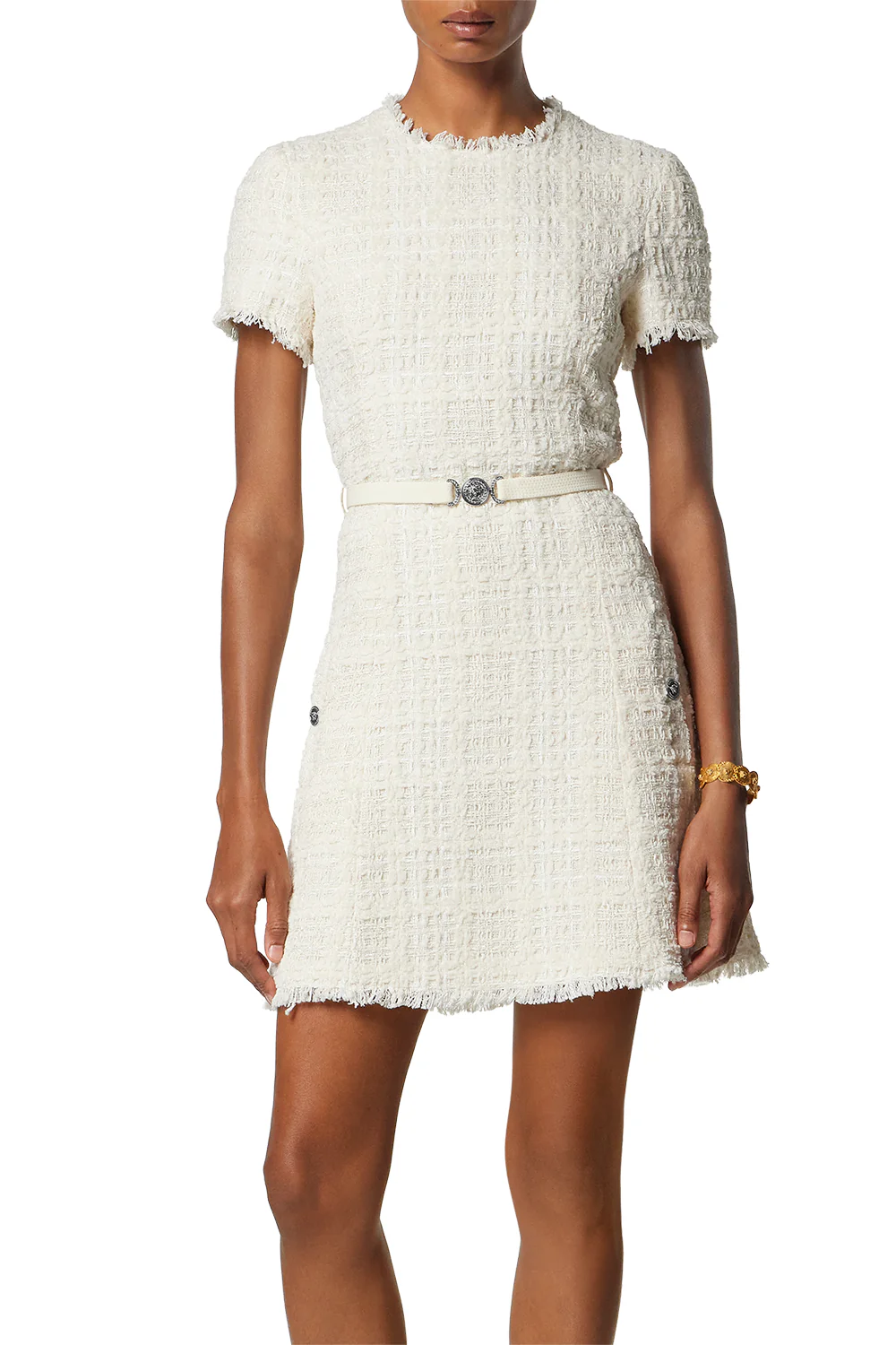 Short Sleeve Tonal Dress - White - Image 2