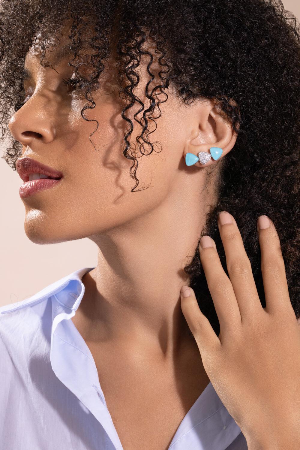 Diamond Rock Crystal Turquoise Earrings - Image 2