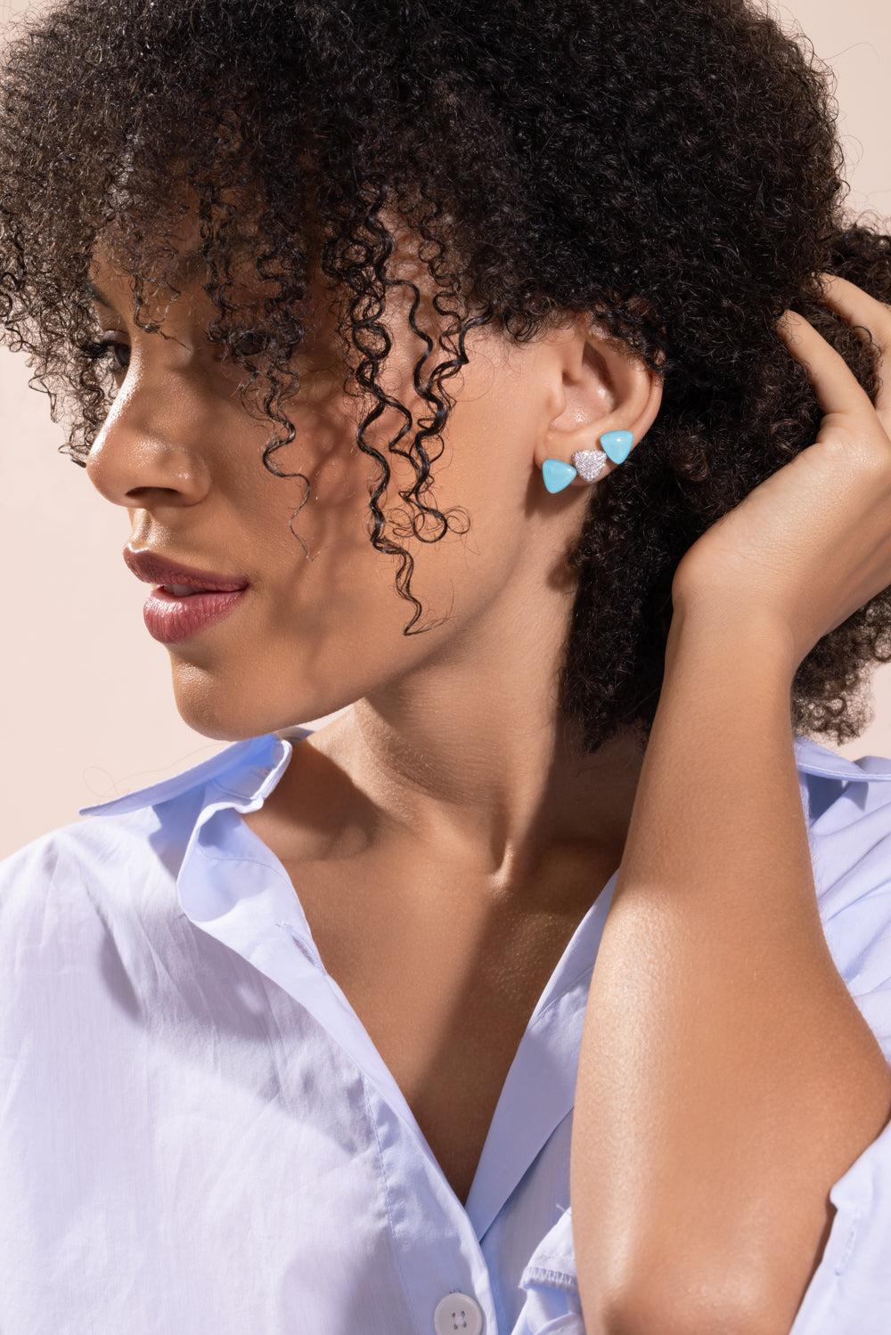 Diamond Rock Crystal Turquoise Earrings - Image 3