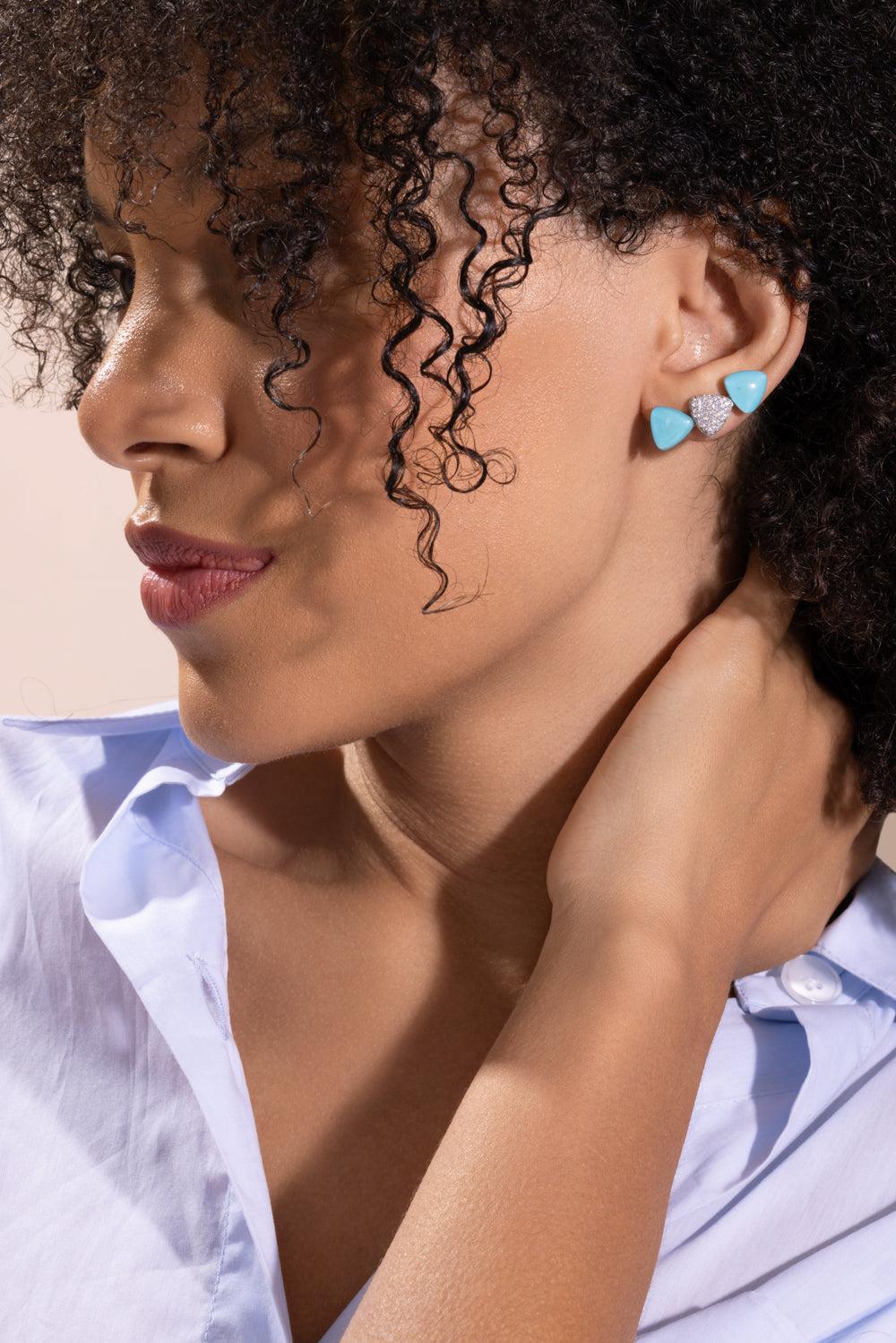 Diamond Rock Crystal Turquoise Earrings - Image 4