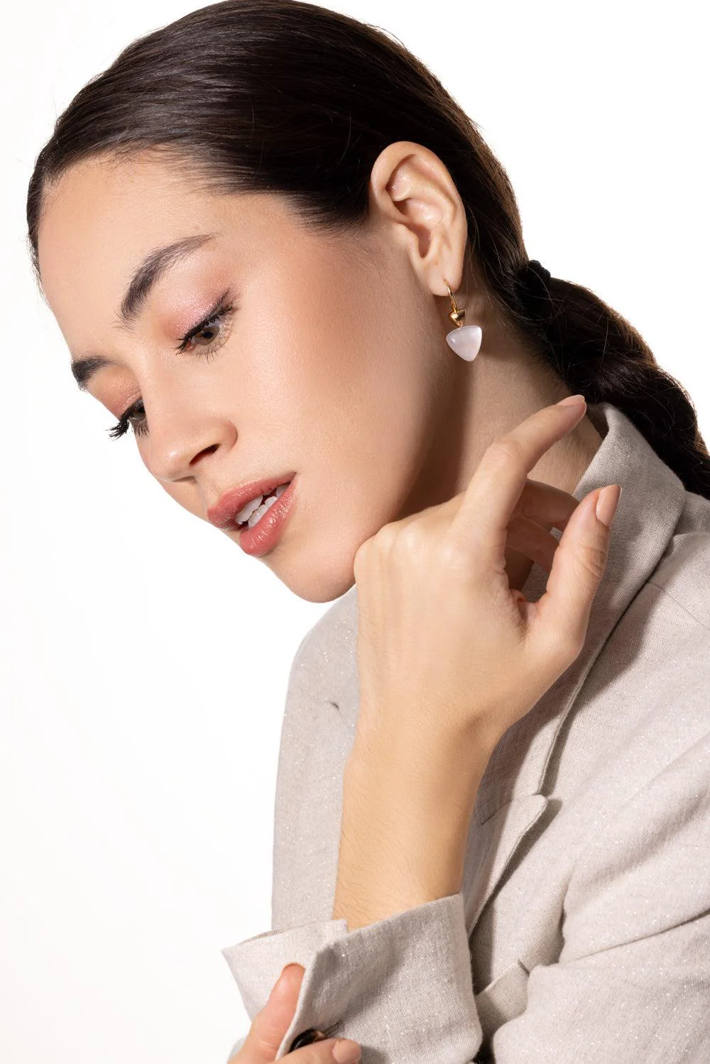Rock Crystal Mother of Pearl Earrings - Image 3