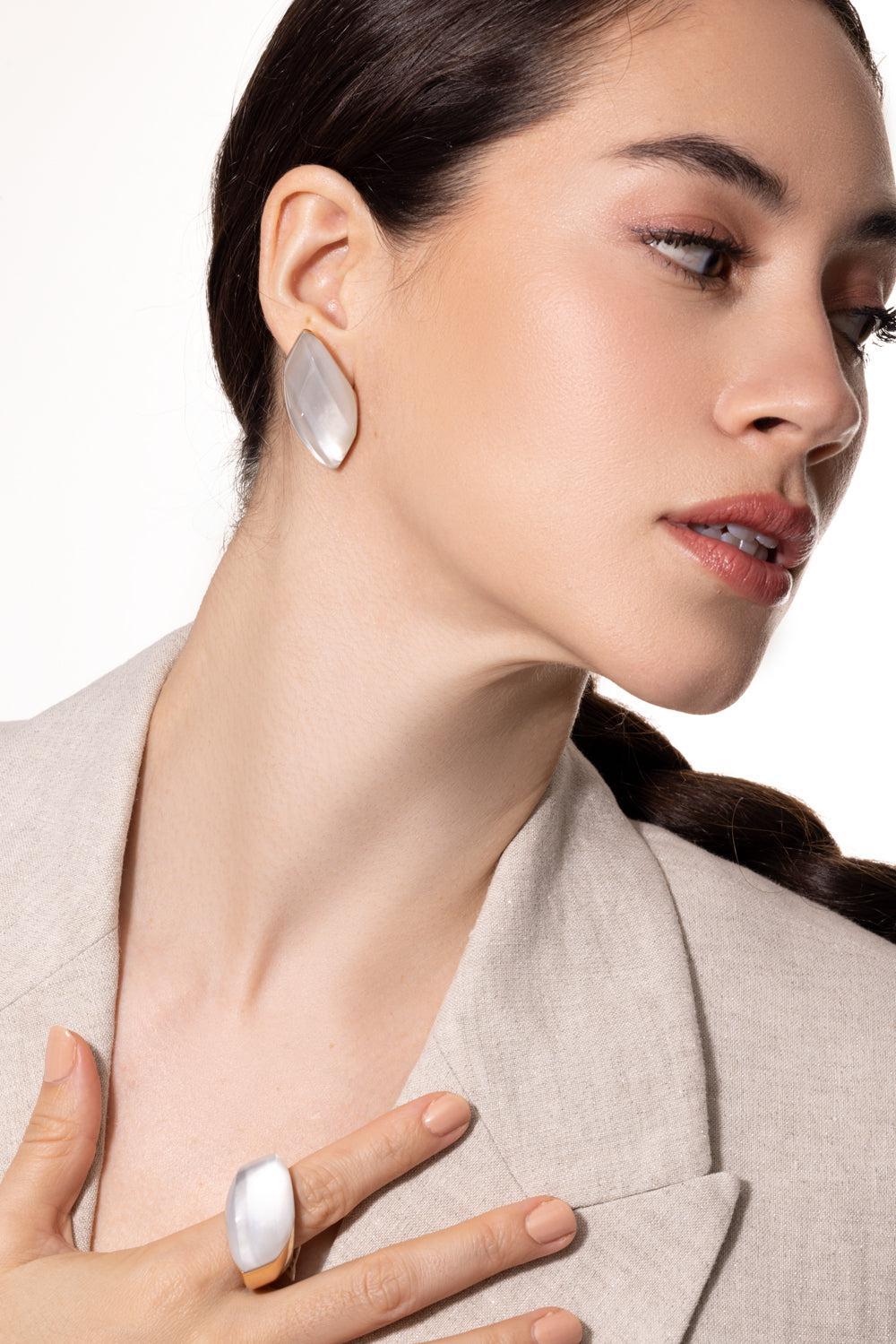 Rock Crystal Mother of Pearl Stud Earrings - Image 3