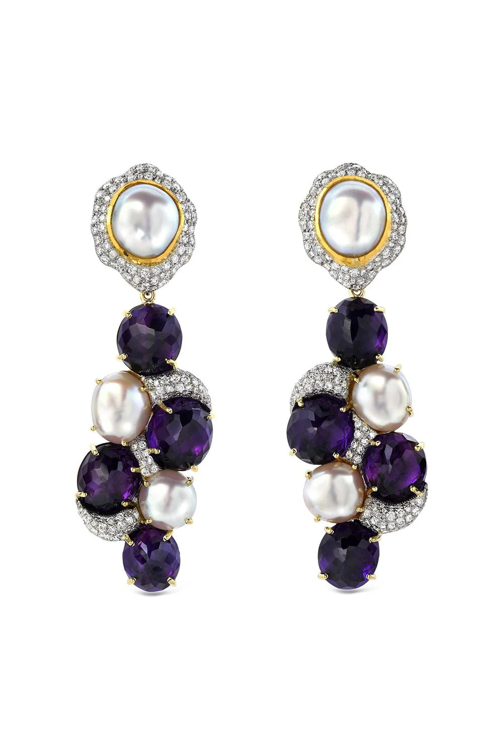 Amethyst Diamond Pearl Earrings