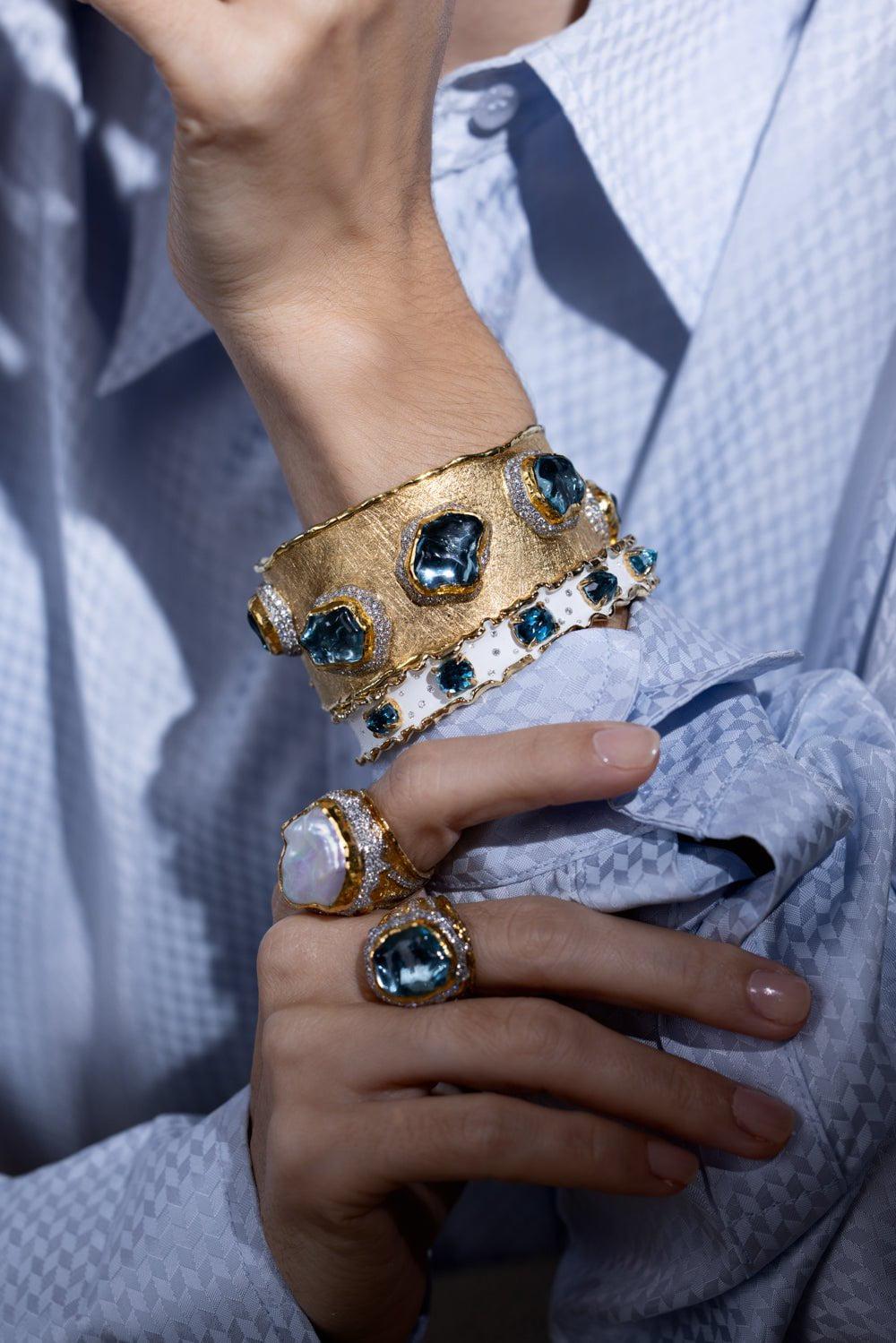 Aquamarine Diamond Cuff Bracelet - Image 2