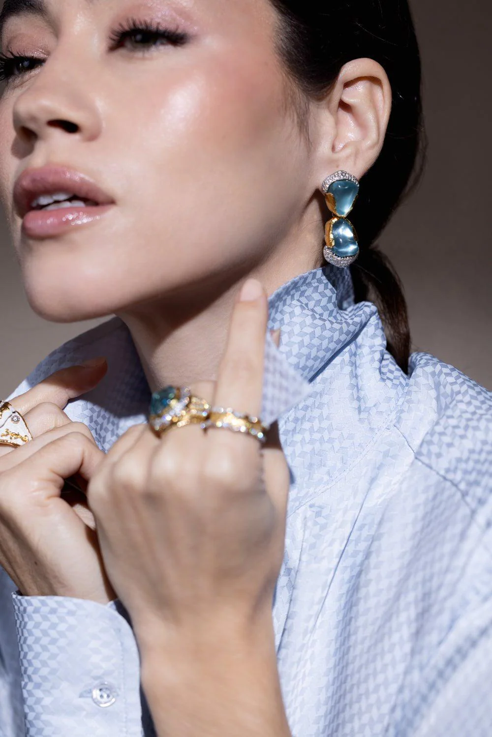 Aquamarine Diamond Drop Earrings - Image 6