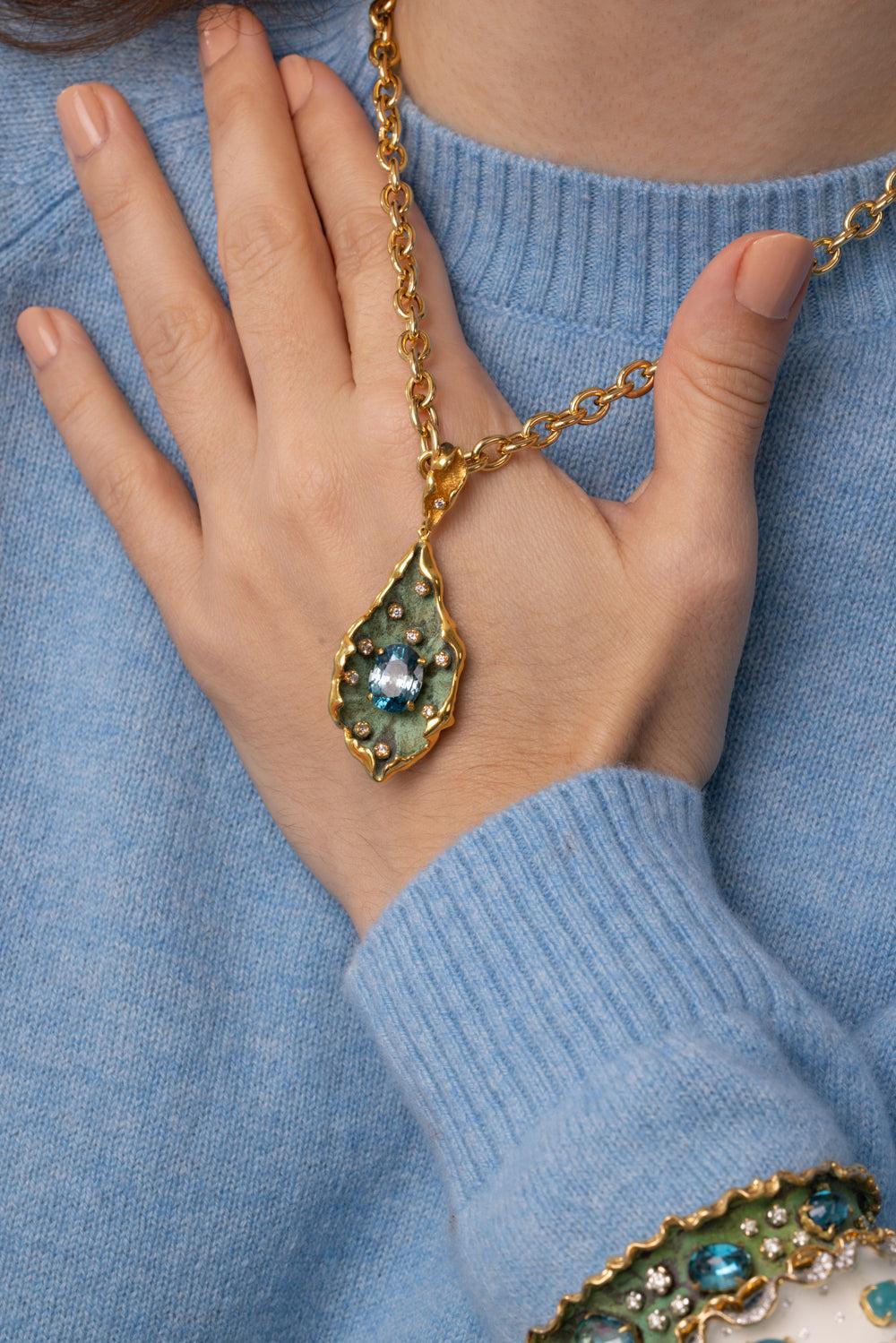 Blue Zircon Diamond Pendant - Image 2