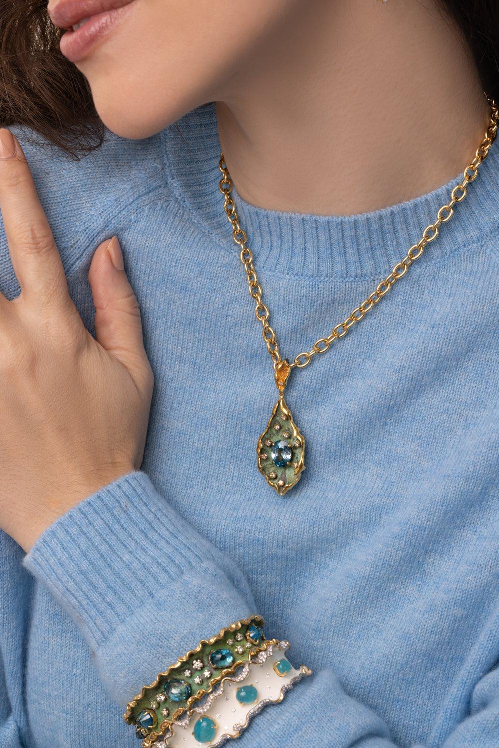 Blue Zircon Diamond Pendant - Image 4