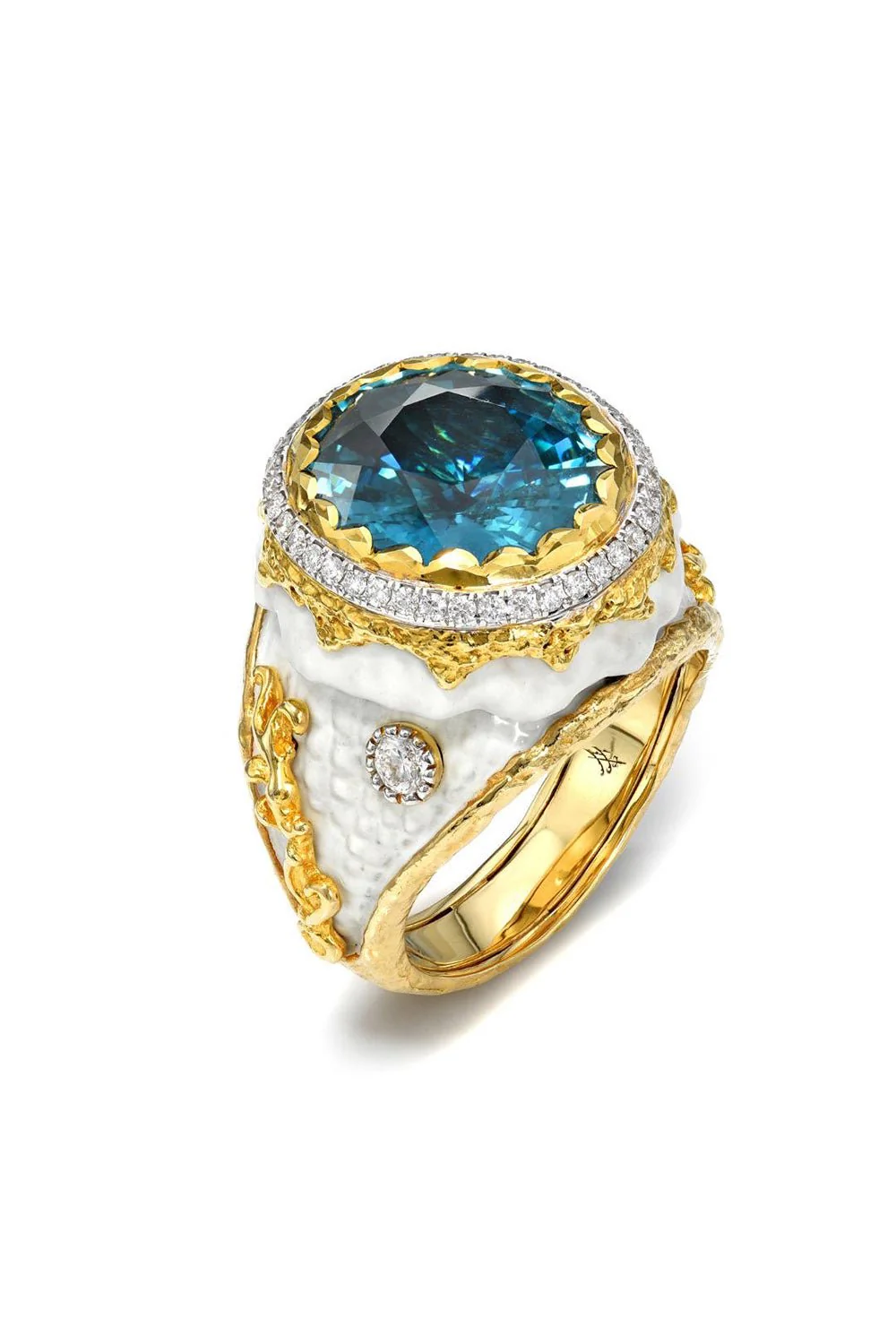 Blue Zircon Diamond Ring