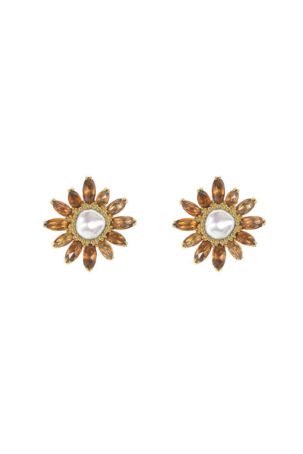 Brown Zircon Flower Earrings