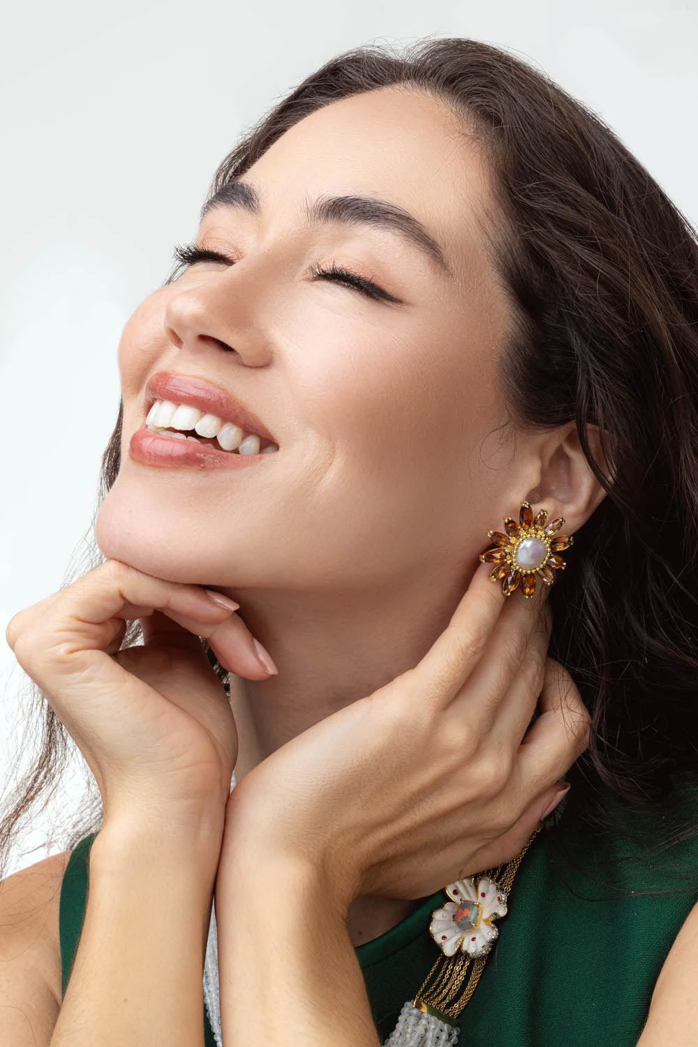 Brown Zircon Flower Earrings - Image 2