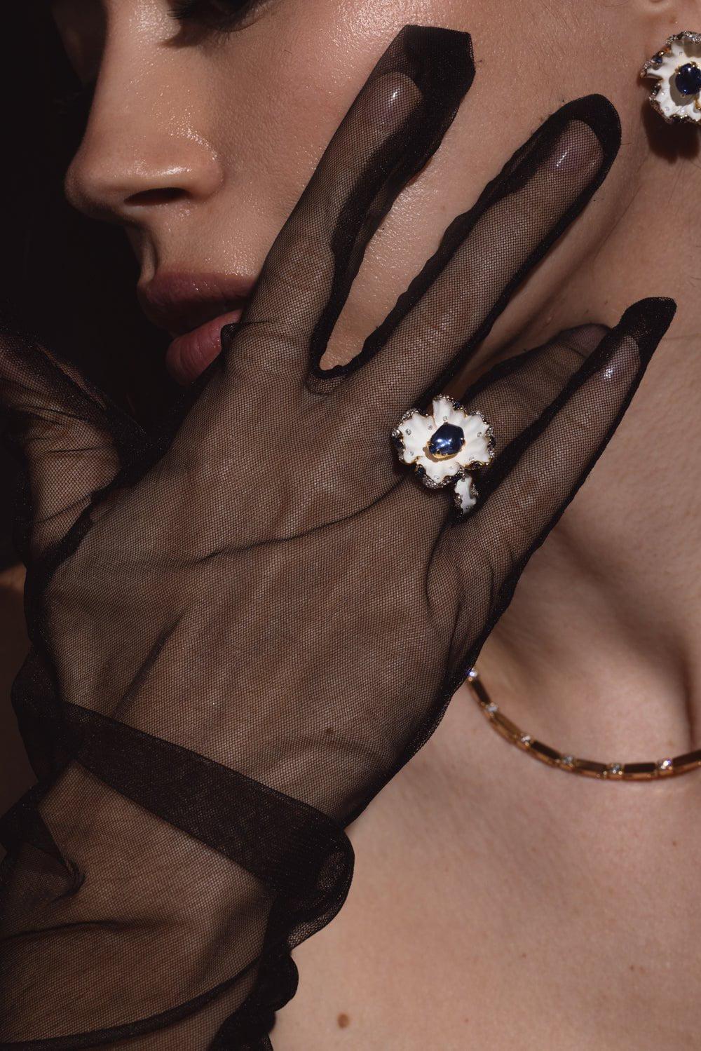 Enamel Sapphire Diamond Ring - Image 5