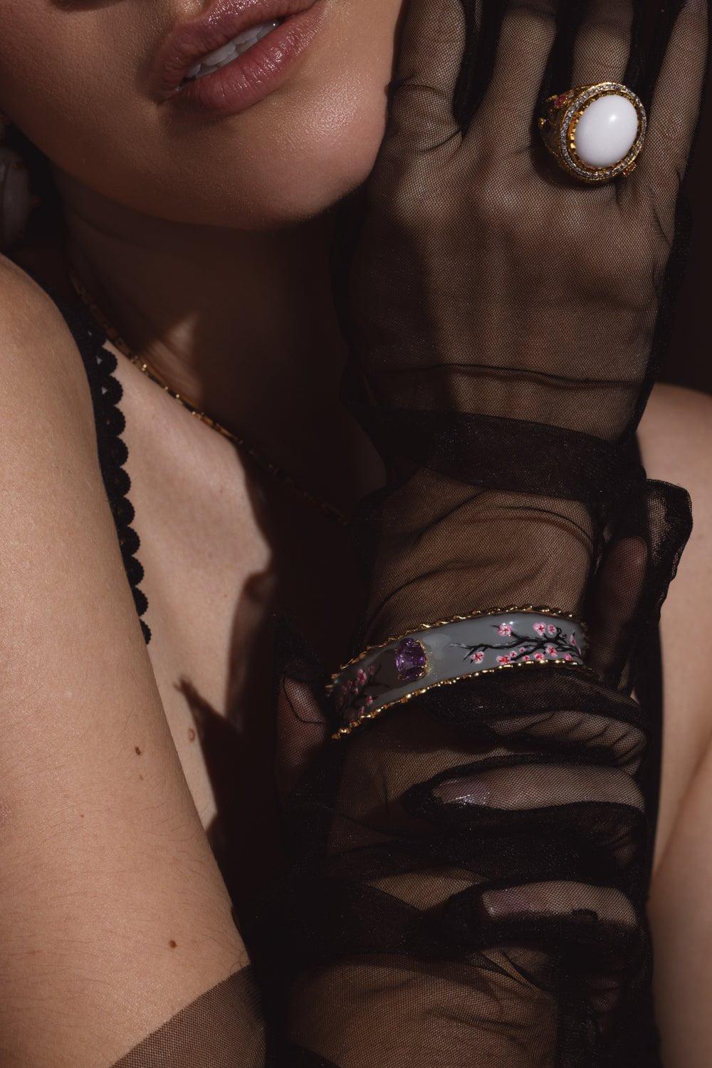 Floral Pink Sapphire Cuff Bracelet - Image 4