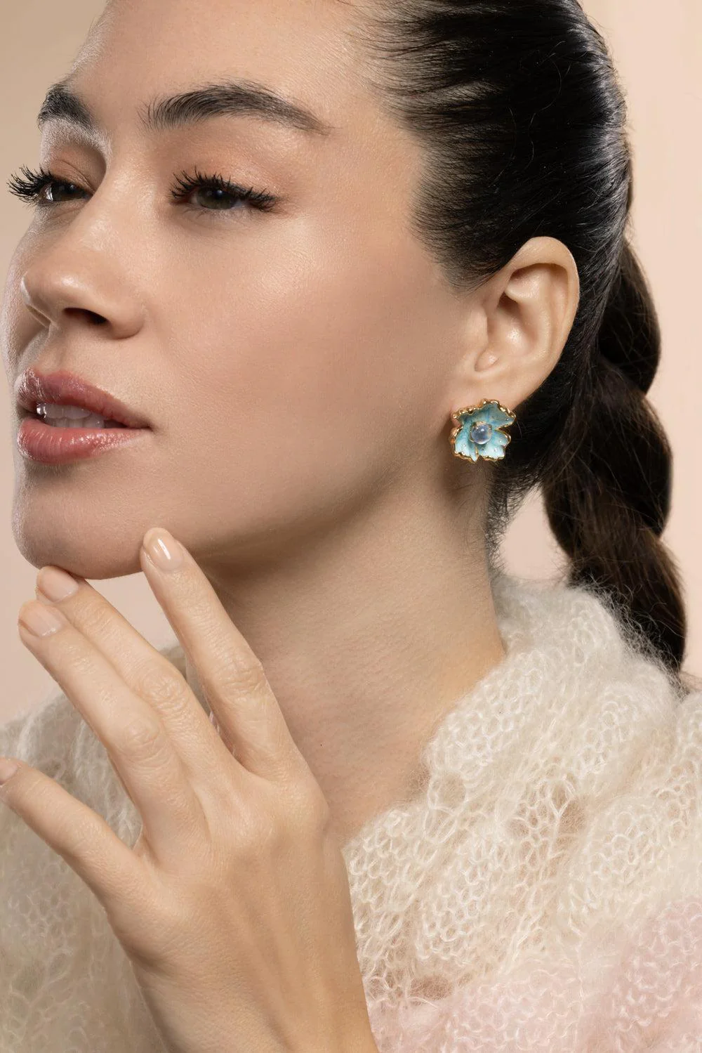 Moonstone Blue Flower Earrings - Image 2