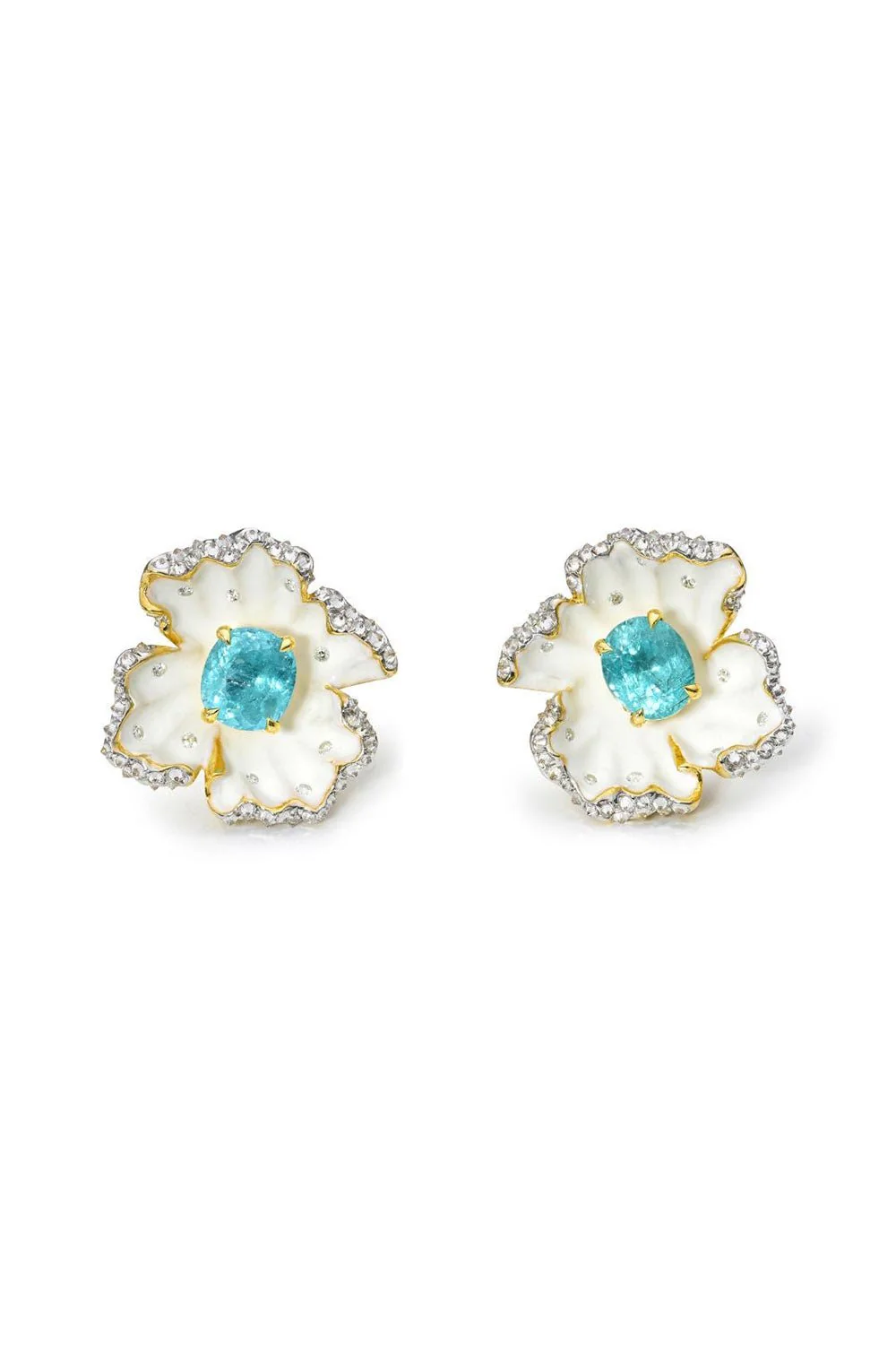 Paraiba Diamond Flower Earrings