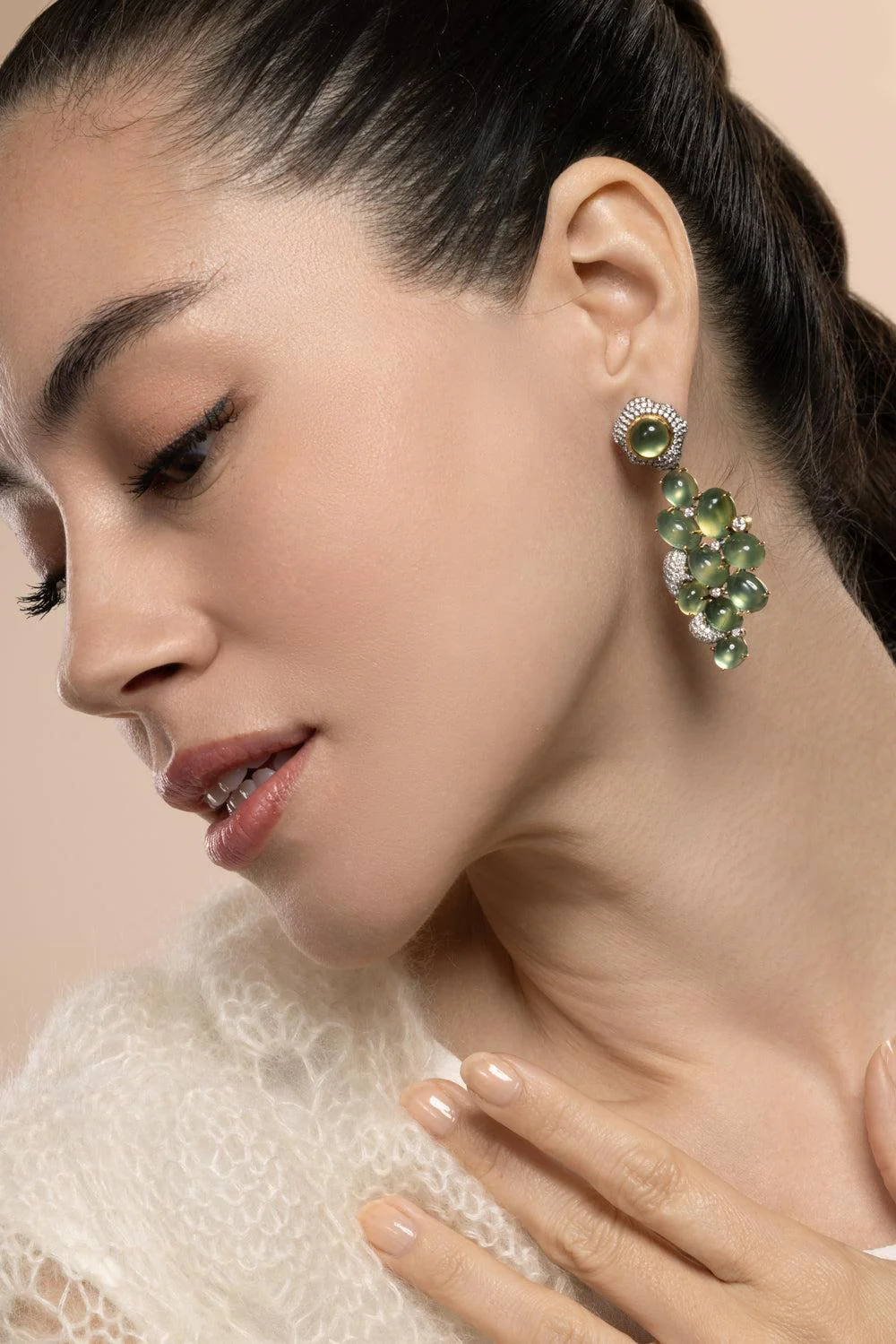 Prehnite Diamond Earrings - Image 4