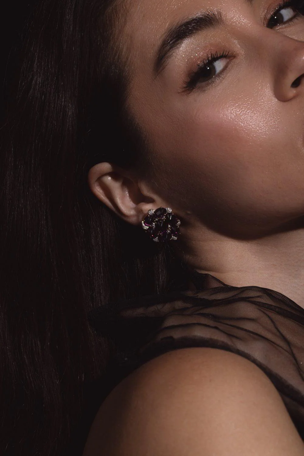 Purple Garnet Diamond Stud Earrings - Image 2