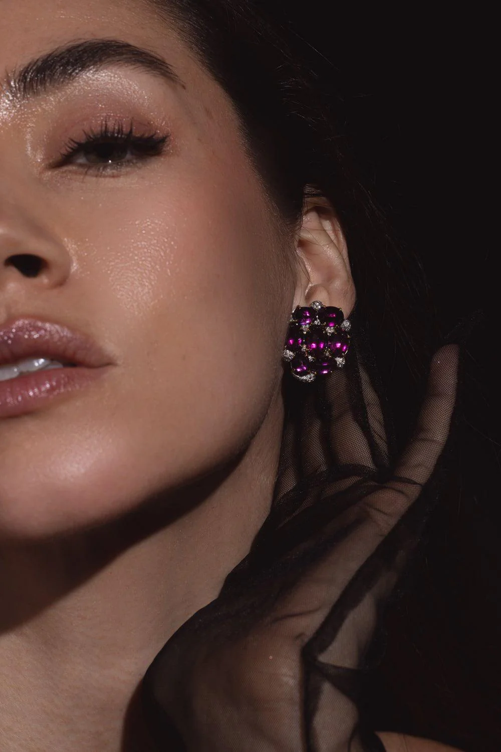 Purple Garnet Diamond Stud Earrings - Image 3
