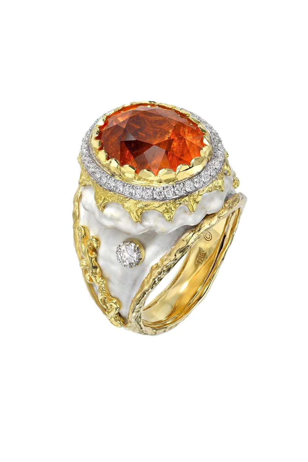 Spessartite Enamel Diamond Ring