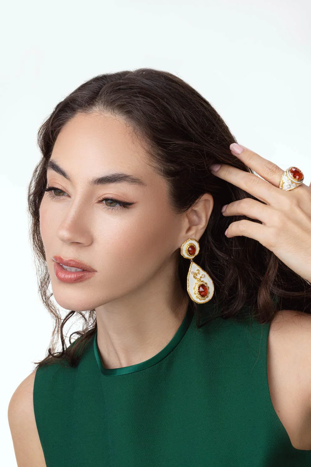 Spessartite Enamel Drop Earrings - Image 2