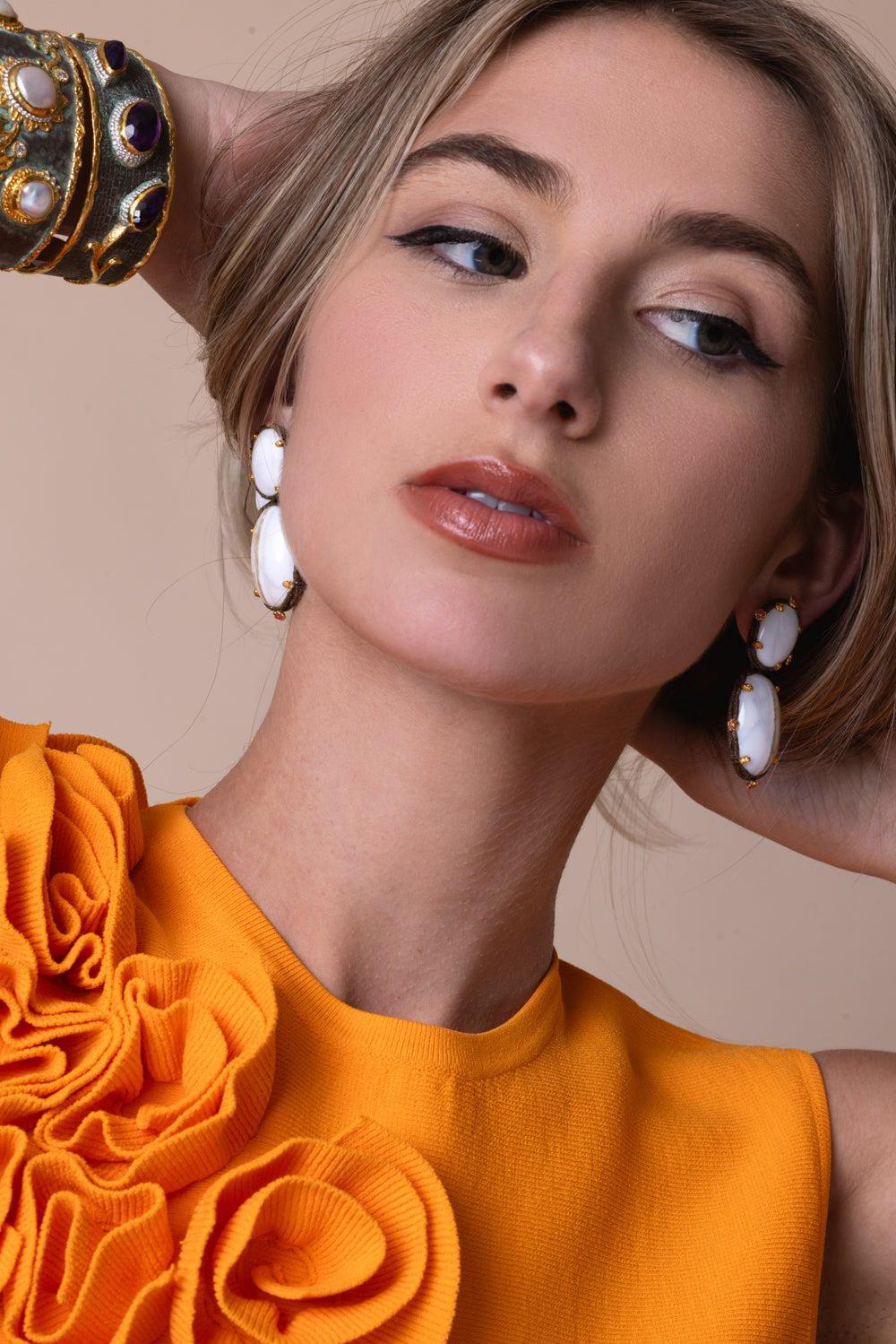 White Opal Drop Earrings - Image 3