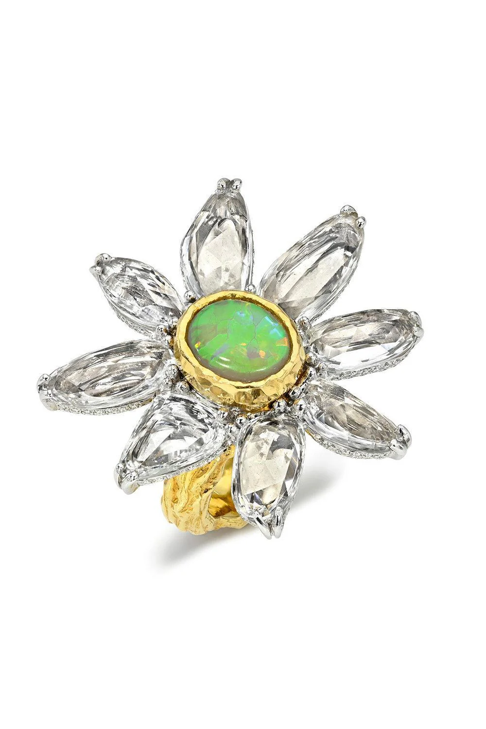 White Sapphire Black Opal Flower Ring