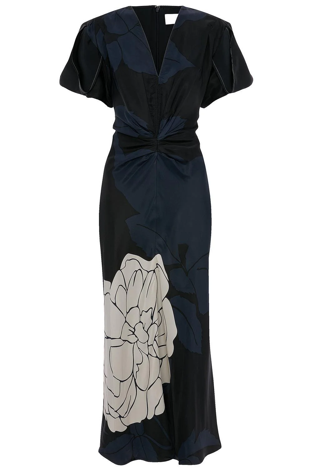 Gathered V-Neck Midi Dress
