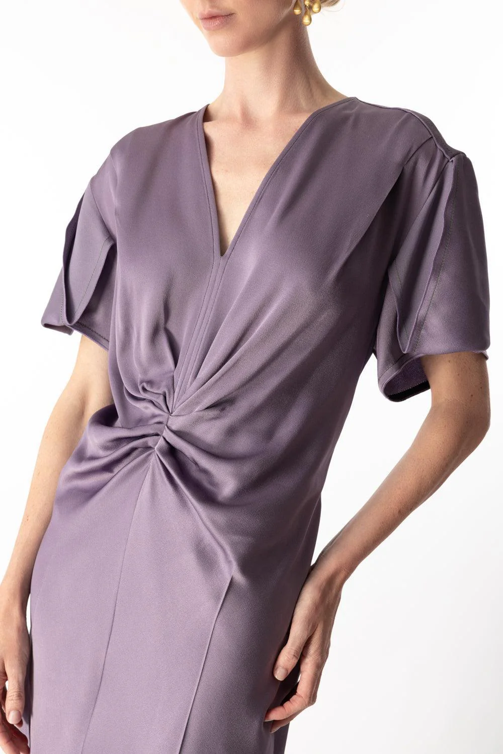 Gathered V-Neck Midi Dress - Iris - Image 3